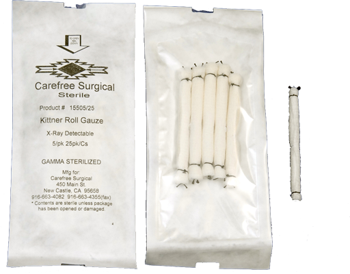 Kittner Roll gauze sponge 15505 in sterile packaging. (Patent Pending)