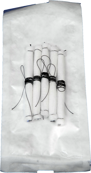 Kittner Roll gauze sponge 15506/25 with retract cord in sterile packaging. (Patent Pending) 